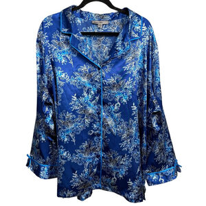 Morgan Taylor Floral Pajama Set Size 3X Blue Button Front Long Sleeve Sleepwear